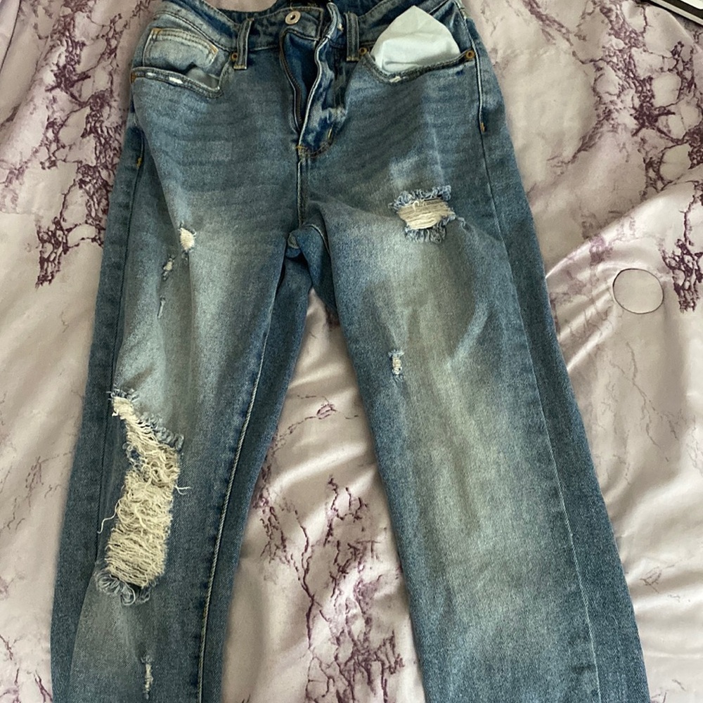 distressed high rise jeans